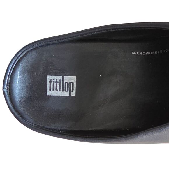 FitFlop SHUV Black Leather Clogs 10 Comfort Work Slip-On Mules - Picture 8 of 15